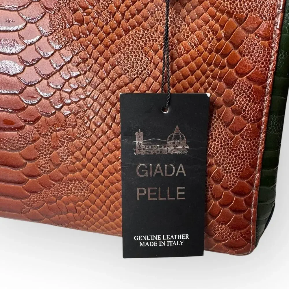 NWT Vintage Giada Pelle Italian‎ Embossed Brown Leather Purse Bag Deadstock - Picture 4 of 12